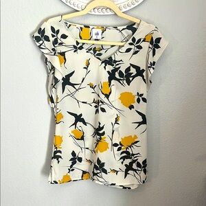 White, Black and Yellow Floral Women's Top